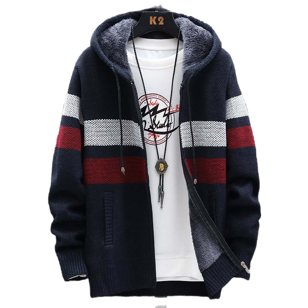 Thermal Long John - Men's Striped Sweater Coat Thick Fleece