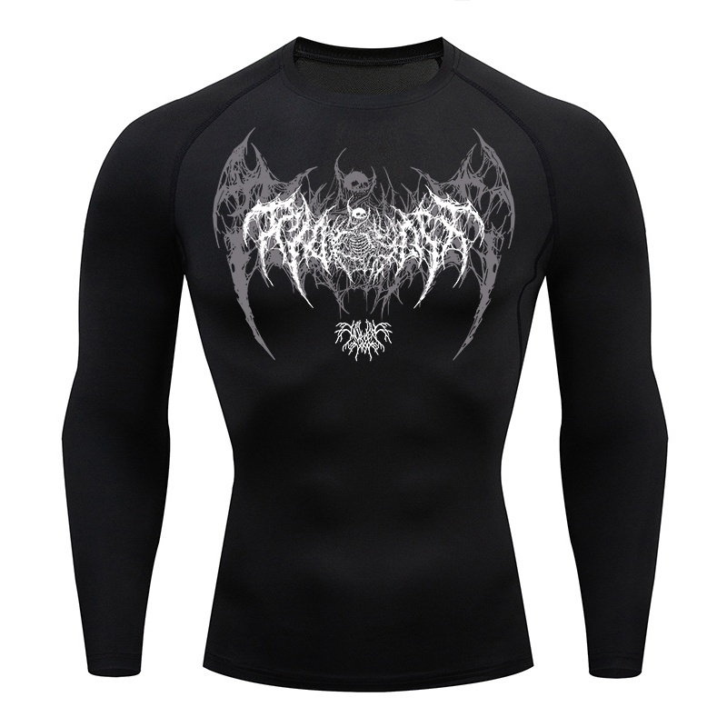 Skull Wings Print Long Sleeve  - Base Layer Top 评论和价格