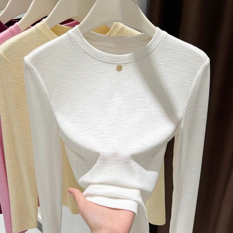 Women Slub Cotton Long Sleeve  - Undershirt Crew Neck 评论和价格