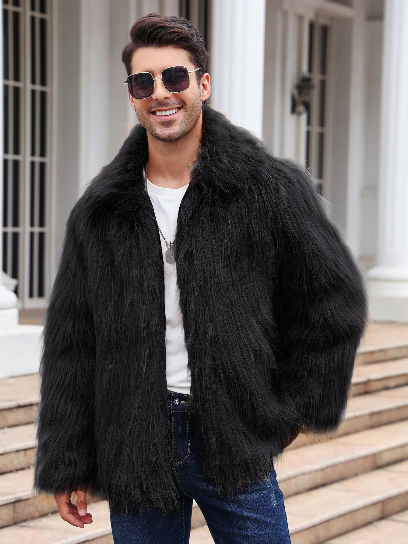 Men Faux Fox Fur Jacket Coat W - Thermal Long John 评论和价格